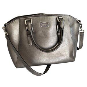 Michael Kors Gunmetal Saffiano Leather Satchel Bag With Adjustable Strap
